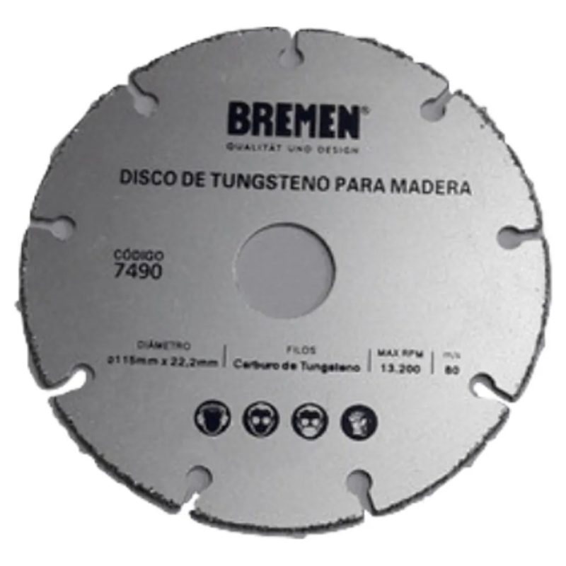 DISCO TUNGSTENO DE AMOLADORA BREMEN PARA MADERA